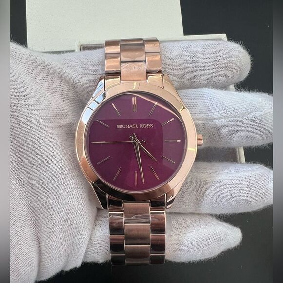 BNIB Michael Kors Rose Gold Watch with Deep Purple Face - Picture 1 of 7